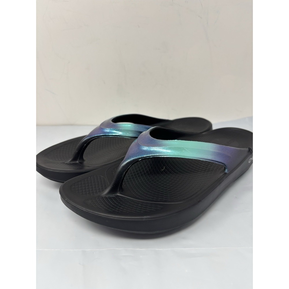 Oofos Oolala Luxe Recovery Sandals Women's Metallic Blue  Flip Flop Size 11
